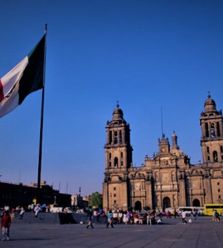 Mexico cathedral and flag